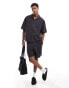 ASOS DESIGN boxy oversized linen look shirt with revere collar in black