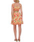 Women's Floral Pleated-Sleeve Square-Neck Dress