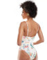 ASOS DESIGN Tall v-front swimsuit in postcard print