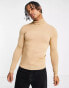 Bershka – Feinstrickpullover mit Rollkragen in Camel