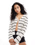 New Look knitted stripe tie front cardigan in white