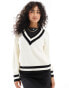 YAS v neck cricket jumper in cream - CREAM