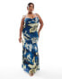 ASOS DESIGN Curve mesh cupped detail fishtail maxi dress in oversized blue & yellow floral