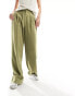 ASOS DESIGN Tall wide leg dad trouser with linen in olive