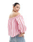 Stradivarius off shoulder top in pink stripe