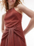 Topshop rib sleeveless jersey tie waist midi dress in rust