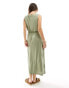 Vila slinky v neck midi dress in green