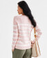 Petite Striped Cable-Knit Button-Trim Sweater, Created for Macy's