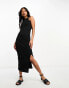 River Island ribbed racer midi dress in black