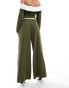 Extro & Vert Petite drawstring tailored trousers in khaki stripe co-ord