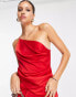 ASOS DESIGN satin one shoulder strappy red midi dress with slit