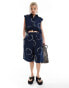 COLLUSION draw string boxy shirt co ord in blue tie dye print