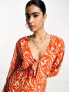 Pretty Lavish long sleeve tie midaxi dress in orange zebra