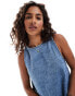 ASOS DESIGN Petite denim boat neck swift dress in midwash blue