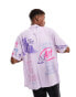 Coney Island Picnic co-ord short sleeve revere collared shirt in purple with art school placement prints