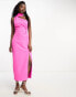 Forever New satin neck wrap split midi dress in vivid pink