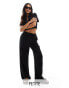 Stradivarius Petite linen look pull on trouser in black