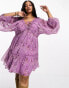 ASOS DESIGN Curve lace trim plunge batwing mini dress with pep hem in lilac floral dobby