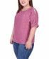 Plus Size Short Sleeve Honeycomb Textured Grommet Top