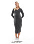 Mamalicious maternity nursing function cardigan midi dress in grey