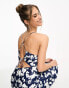 & Other Stories open back satin slip midi dress in blue floral