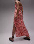 Topshop co-ord cherry blossom split maxi skirt in pink