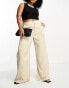 In The Style Plus x Gemma Atkinson high waist wide leg trouser in beige