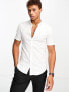 New Look short sleeve muscle fit oxford shirt in white