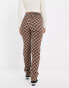 Only high waisted straight leg trousers in brown checkerboard