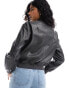 New Look oversized cropped faux leather biker jacket in black