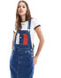 Tommy Jeans flag dungaree dress in mid wash