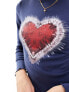 Miss Selfridge heart graphic tee with long sleeve in navy