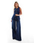 ASOS DESIGN denim waistcoat with cinched waist in rinse wash co-ord