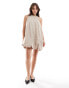 ASOS DESIGN bubble hem techy mini dress in sand