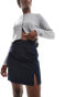 Pieces tailored notch front mini skirt in navy pinstripe