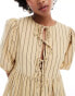 Glamorous smock midi dress with bow front in beige brown stripe