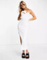 COLLUSION rib cut out asymmetric dress in white