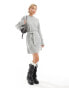 Glamorous rib knit tie waist mini knitted dress in grey marl