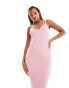 ASOS DESIGN knitted strappy v neck midaxi dress in pink