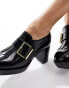 AllSaints Zia high shine leather heeled loafer in black