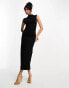 ASOS DESIGN grown on neck midi dress with ruched sides in black