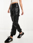 River Island utility PU cargo trouser in black