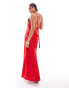 ASOS DESIGN satin cowl back maxi dress with buckle strap detail in red