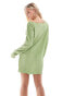 Vero Moda Petite plisse mini dress with fluted sleeve in mid green