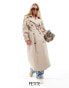 Miss Selfridge Petite belted trench coat in stone