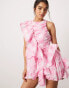 ASOS DESIGN ruffle mini dress with puffball skirt in oversized pink check