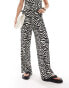 JDY pull on wide leg plisse trouser co-ord in black & white zebra print