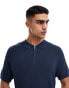 New Look 1/4 zip short sleeve knitted polo in navy