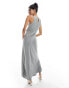 Vero Moda racer neck satin slip maxi dress in grey