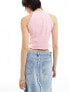 Tommy Jeans cropped ruche racer script top in pink